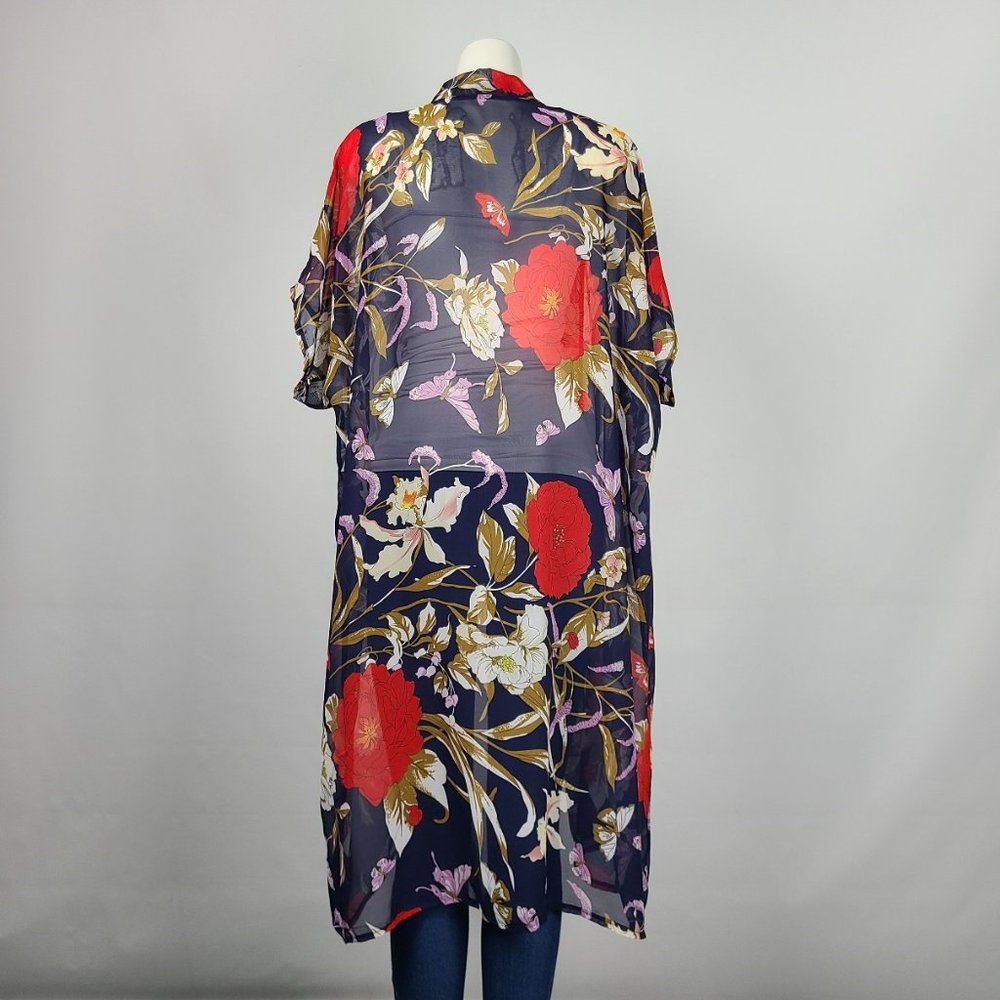 Floral Kimono Cardigan - Navy and Red - Picture 6 of 10